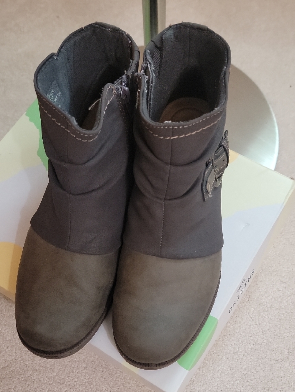 Origins - Women’s Ankle Boots - Gray Casual Zip & Buckle Bootie - Picture 2 of 4